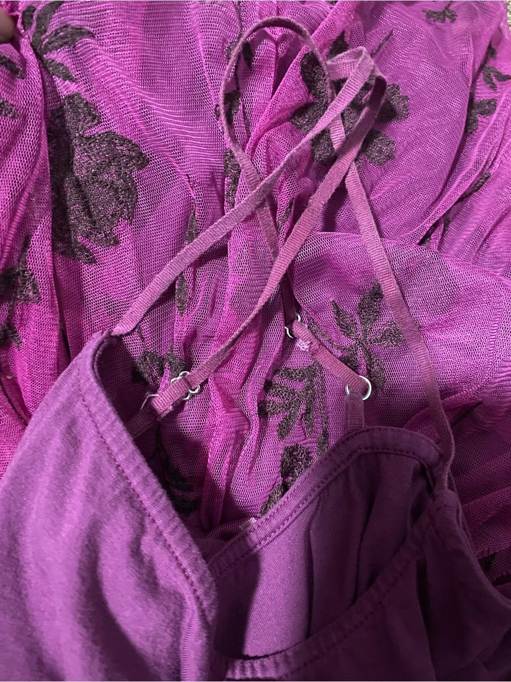 Free People Cecilia Sheer Floral Purple Mini Dress Large Whimsical Ethereal Boho - Picture 6 of 6